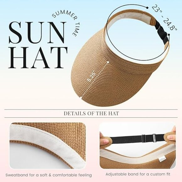 Straw Beach Hat UPF 50+ UV Sun Protection Wide Brim Summer Straw Packable New - Picture 3 of 4